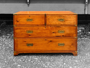 ANTIQUE 19th CENTURY ENGLISH PINE CAMPAIGN CHEST OF DRAWERS, c1880