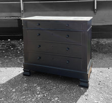Load image into Gallery viewer, ANTIQUE 19th CENTURY FRENCH BLACK PAINTED &amp; MARBLE TOPPED CHEST OF DRAWERS, c1900
