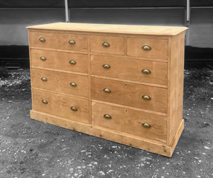 ANTIQUE 19th CENTURY ENGLISH PINE BANK OF 10 DRAWERS, c1900