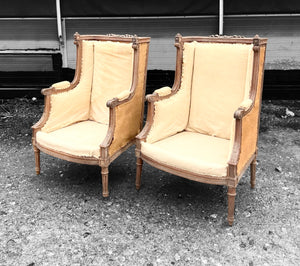 ANTIQUE 19th CENTURY FRENCH PAIR OF ORNATE LIMED OAK ARMCHAIRS, c1900
