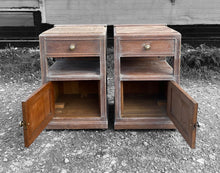 Load image into Gallery viewer, ANTIQUE 19th CENTURY FRENCH PAIR OF LIMED OAK &amp; MARBLE TOPPED BEDSIDE TABLES, c1900
