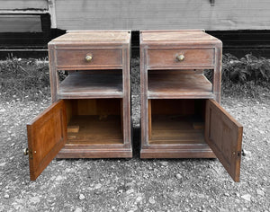 ANTIQUE 19th CENTURY FRENCH PAIR OF LIMED OAK & MARBLE TOPPED BEDSIDE TABLES, c1900