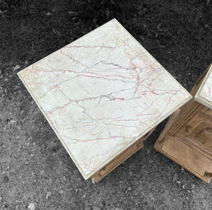 ANTIQUE 19th CENTURY FRENCH PAIR OF OAK & MARBLE TOPPED BEDSIDE TABLES, c1900