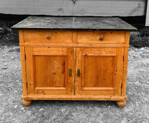 ANTIQUE 19TH CENTURY FRENCH PINE & MARBLE TOPPED CUPBOARD, c1900