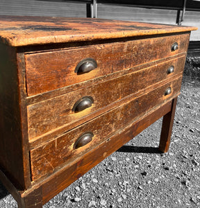 ANTIQUE 19th CENTURY ENGLISH PINE 3 DRAWER PLAN CHEST, c1900