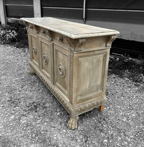 ANTIQUE 19th CENTURY FRENCH ORNATE OAK PAINTED SIDEBOARD, c1900