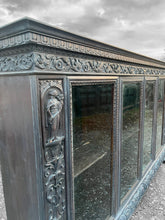 Load image into Gallery viewer, LARGE ANTIQUE 19th CENTURY GERMAN CARVED LIMED OAK 4 DOOR GLAZED BOOKCASE, c1900
