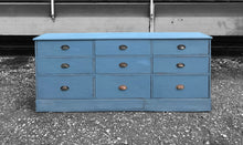 Load image into Gallery viewer, LARGE 20th CENTURY ENGLISH PINE PAINTED BANK OF 9 DRAWERS
