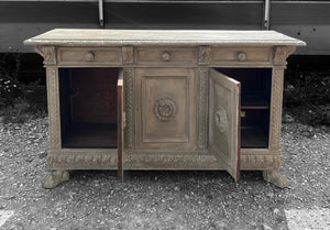 ANTIQUE 19th CENTURY FRENCH ORNATE OAK PAINTED SIDEBOARD, c1900