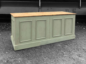 LARGE 20th CENTURY FRENCH PAINTED & PINE TOPPED SHOP COUNTER / KITCHEN ISLAND