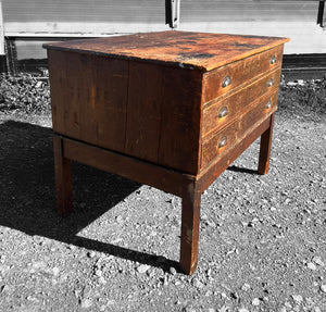 ANTIQUE 19th CENTURY ENGLISH PINE 3 DRAWER PLAN CHEST, c1900