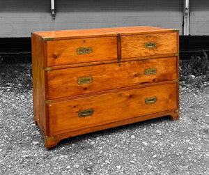 ANTIQUE 19th CENTURY ENGLISH PINE CAMPAIGN CHEST OF DRAWERS, c1880