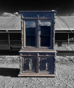 LARGE ANTIQUE 19th CENTURY FRENCH CARVED LIMED OAK & GLAZED DRESSER, c1900