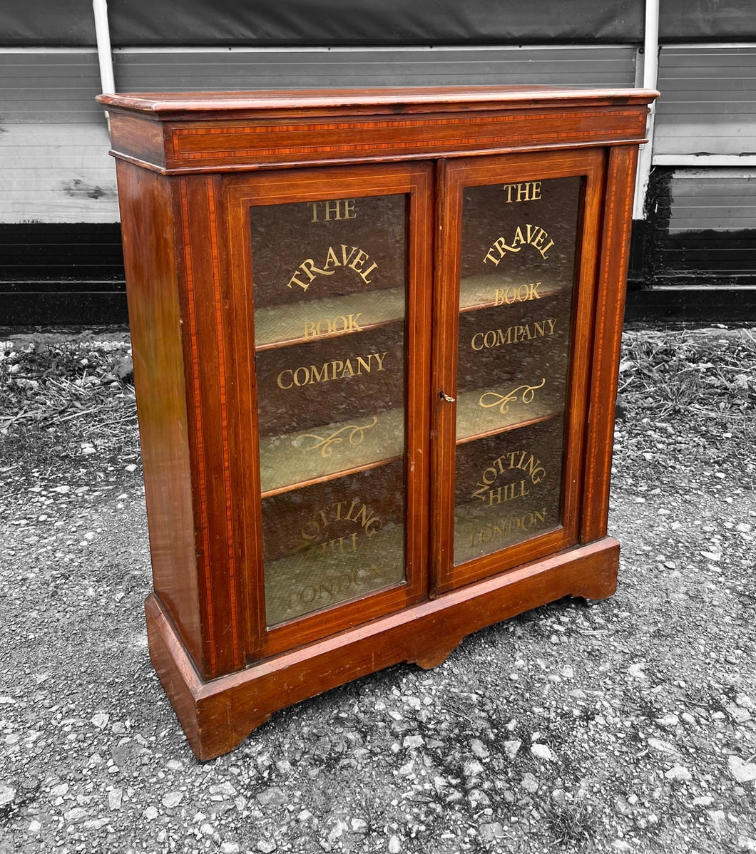 ANTIQUE 19th CENTURY ENGLISH WALNUT & GLAZED DISPLAY CABINET, c1900