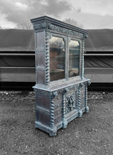 Load image into Gallery viewer, LARGE ANTIQUE 19th CENTURY FRENCH ORNATE CARVED LIMED OAK &amp; GLAZED DRESSER, c1880
