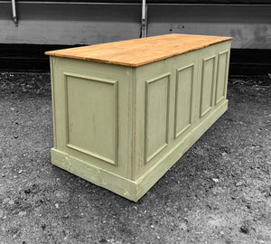 LARGE 20th CENTURY FRENCH PAINTED & PINE TOPPED SHOP COUNTER / KITCHEN ISLAND