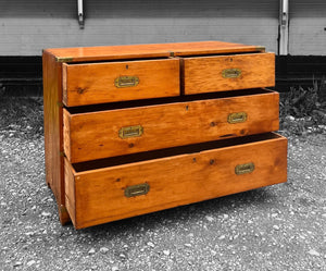 ANTIQUE 19th CENTURY ENGLISH PINE CAMPAIGN CHEST OF DRAWERS, c1880