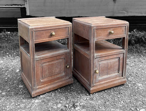 ANTIQUE 19th CENTURY FRENCH PAIR OF LIMED OAK & MARBLE TOPPED BEDSIDE TABLES, c1900