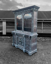 Load image into Gallery viewer, LARGE ANTIQUE 19th CENTURY FRENCH ORNATE CARVED LIMED OAK &amp; GLAZED DRESSER, c1880
