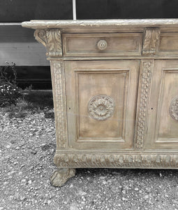 ANTIQUE 19th CENTURY FRENCH ORNATE OAK PAINTED SIDEBOARD, c1900