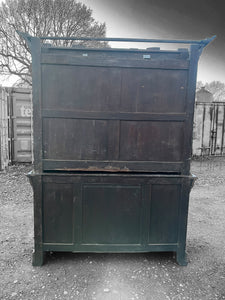 LARGE ANTIQUE 19th CENTURY FRENCH ORNATE CARVED LIMED OAK & GLAZED DRESSER, c1880