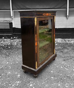 ANTIQUE 19th CENTURY EBONISED  & GLAZED DISPLAY CABINET, c1900