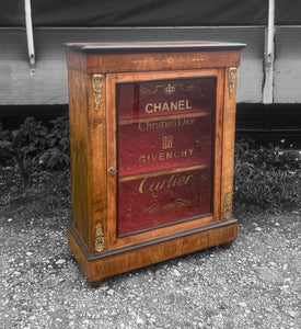 ANTIQUE 19th CENTURY BURR WALNUT & GLAZED DISPLAY CABINET, c1900