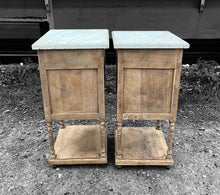 Load image into Gallery viewer, ANTIQUE 19th CENTURY FRENCH PAIR OF OAK &amp; MARBLE TOPPED BEDSIDE TABLES, c1900
