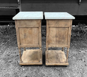 ANTIQUE 19th CENTURY FRENCH PAIR OF OAK & MARBLE TOPPED BEDSIDE TABLES, c1900