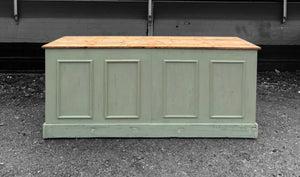 LARGE 20th CENTURY FRENCH PAINTED & PINE TOPPED SHOP COUNTER / KITCHEN ISLAND