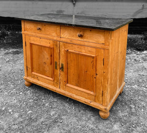 ANTIQUE 19TH CENTURY FRENCH PINE & MARBLE TOPPED CUPBOARD, c1900