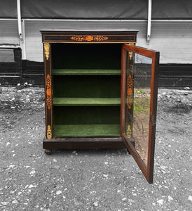 ANTIQUE 19th CENTURY EBONISED  & GLAZED DISPLAY CABINET, c1900