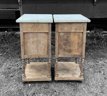 Load image into Gallery viewer, ANTIQUE 19th CENTURY FRENCH PAIR OF OAK &amp; MARBLE TOPPED BEDSIDE TABLES, c1900
