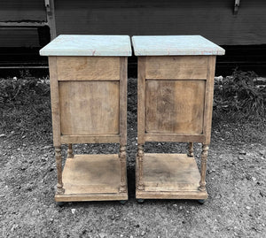 ANTIQUE 19th CENTURY FRENCH PAIR OF OAK & MARBLE TOPPED BEDSIDE TABLES, c1900