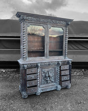 Load image into Gallery viewer, LARGE ANTIQUE 19th CENTURY FRENCH ORNATE CARVED LIMED OAK &amp; GLAZED DRESSER, c1880
