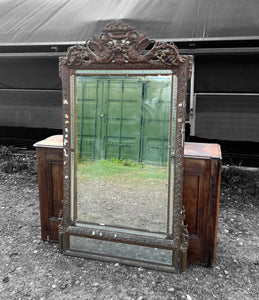 LARGE ANTIQUE 19th CENTURY FRENCH ORNATE GILTWOOD OVERMANTLE WALL MIRROR, c1880