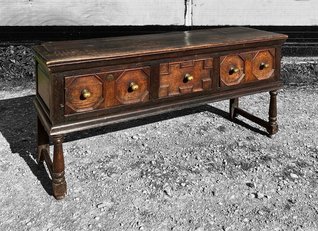 ANTIQUE 18th CENTURY ENGLISH OAK JACOBEAN DRESSER BASE, c1800