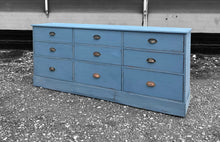 Load image into Gallery viewer, LARGE 20th CENTURY ENGLISH PINE PAINTED BANK OF 9 DRAWERS
