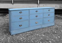 Load image into Gallery viewer, LARGE 20th CENTURY ENGLISH PINE PAINTED BANK OF 9 DRAWERS
