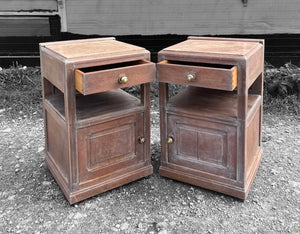 ANTIQUE 19th CENTURY FRENCH PAIR OF LIMED OAK & MARBLE TOPPED BEDSIDE TABLES, c1900