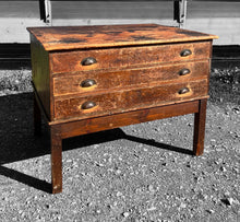 Load image into Gallery viewer, ANTIQUE 19th CENTURY ENGLISH PINE 3 DRAWER PLAN CHEST, c1900
