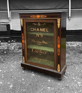 ANTIQUE 19th CENTURY EBONISED  & GLAZED DISPLAY CABINET, c1900