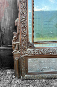 LARGE ANTIQUE 19th CENTURY FRENCH ORNATE GILTWOOD OVERMANTLE WALL MIRROR, c1880