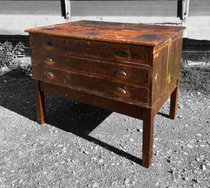 ANTIQUE 19th CENTURY ENGLISH PINE 3 DRAWER PLAN CHEST, c1900