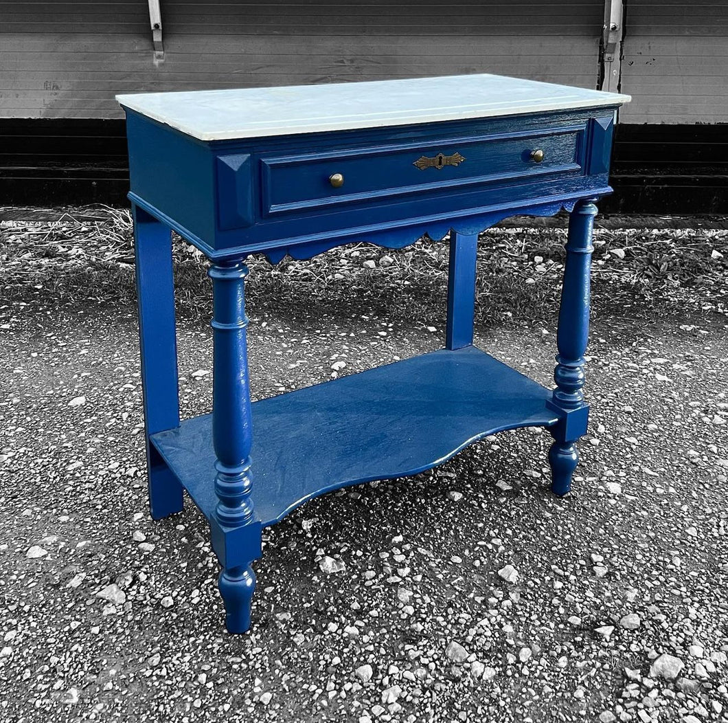 ANTIQUE 19th CENTURY FRENCH OAK PAINTED & MARBLE TOPPED CONSOLE TABLE, c1900