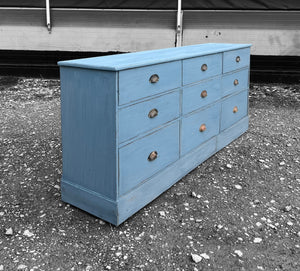 LARGE 20th CENTURY ENGLISH PINE PAINTED BANK OF 9 DRAWERS