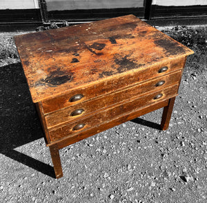 ANTIQUE 19th CENTURY ENGLISH PINE 3 DRAWER PLAN CHEST, c1900