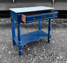 Load image into Gallery viewer, ANTIQUE 19th CENTURY FRENCH OAK PAINTED &amp; MARBLE TOPPED CONSOLE TABLE, c1900
