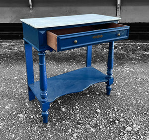 ANTIQUE 19th CENTURY FRENCH OAK PAINTED & MARBLE TOPPED CONSOLE TABLE, c1900