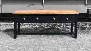 LARGE ANTIQUE 19th CENTURY ENGLISH PINE & BLACK PAINTED CONSOLE HALL TABLE, c1900